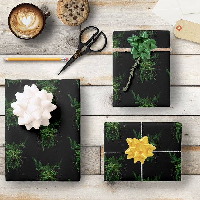 Mystical Greenman Forest Spirit Leaf Face Fantasy Wrapping Paper Sheets (Creator Uploaded)