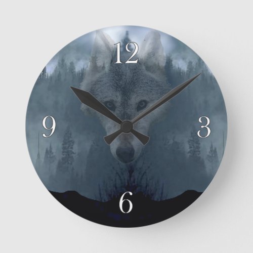 Mystical Grey Wolf Spirit Wildlife Art Clock