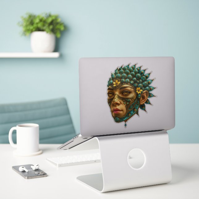 Mystical Guardian Vision - Fantasy Graphic Art Sticker (Laptop On Desk)