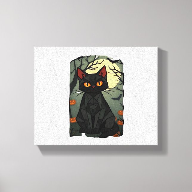 Mystical Halloween Black Cat Art - Spooky Feline w Canvas Print (Front)