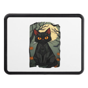 Mystical Halloween Black Cat Art - Spooky Feline w Hitch Cover