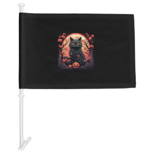 Mystical Halloween_ Black Cat, Pumpkins, Great Wav Car Flag