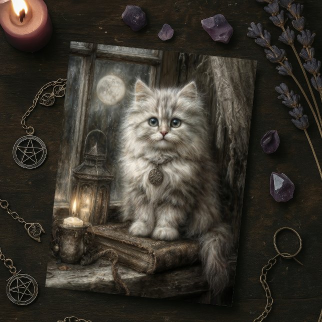 Mystical Halloween Cute Tabby Cat with Candlelight Postcard (Creator Uploaded)