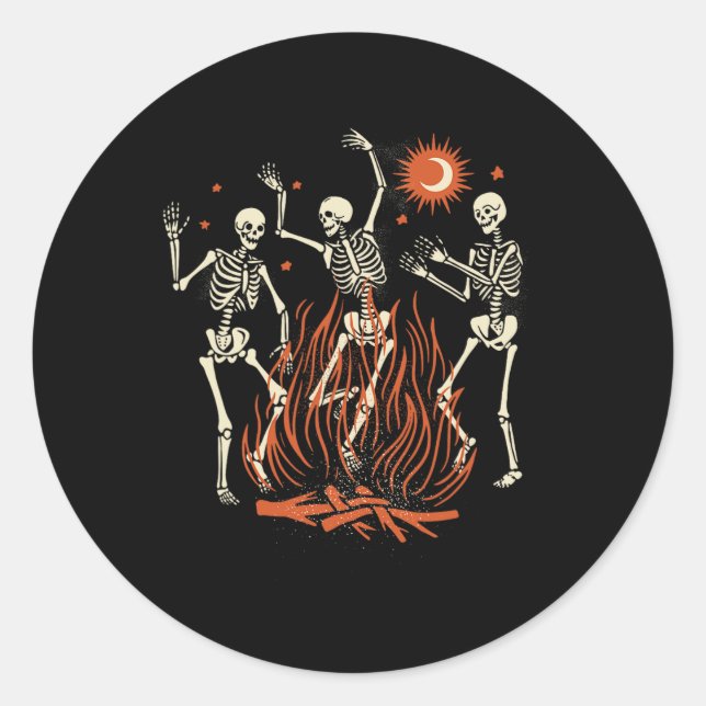 Mystical Halloween Dancing Skeletons  Classic Round Sticker (Front)