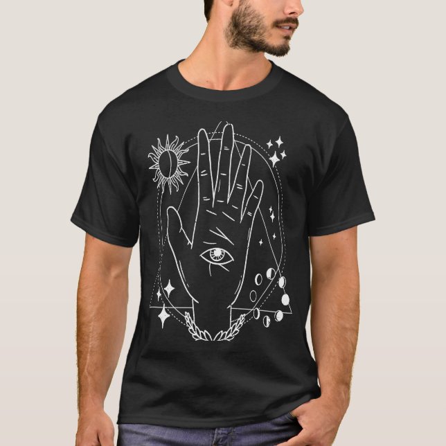 Mystical Hand Eye Hamsa Yoga Spiritual Expert Grap T-Shirt (Front)