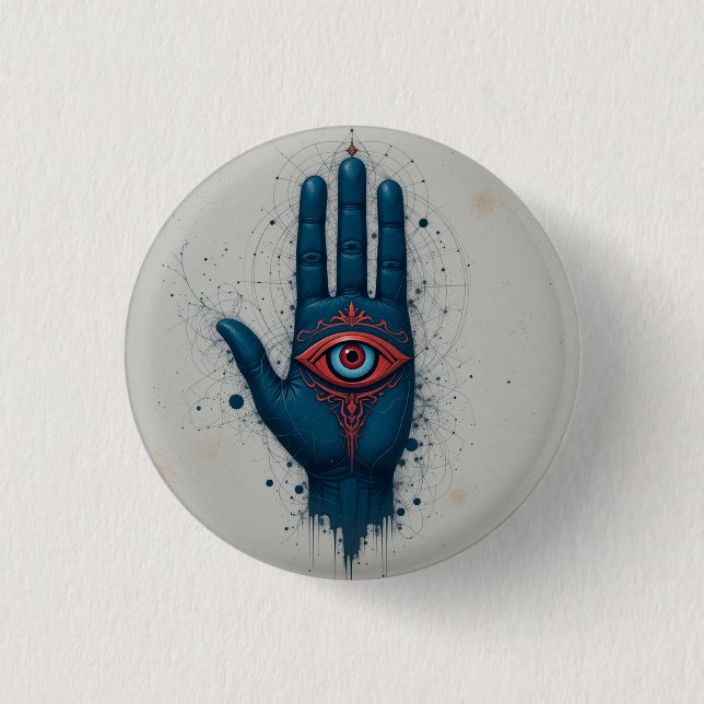 Mystical Hand Illustration with Red Eye Button (Front)
