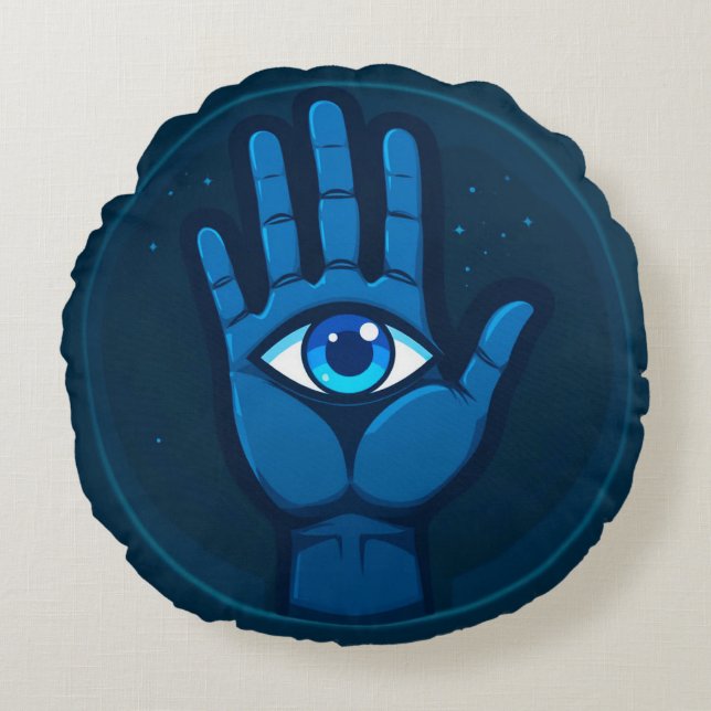 Mystical Hand With Eye Symbol Round Pillow (Front)