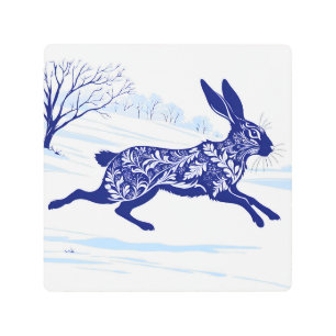 Mystical Hare : Whimsical Hare In The Snow Metal Print