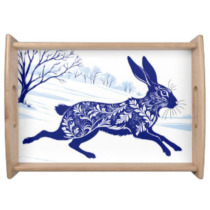 Mystical Hare : Whimsical Hare In The Snow Serving Tray