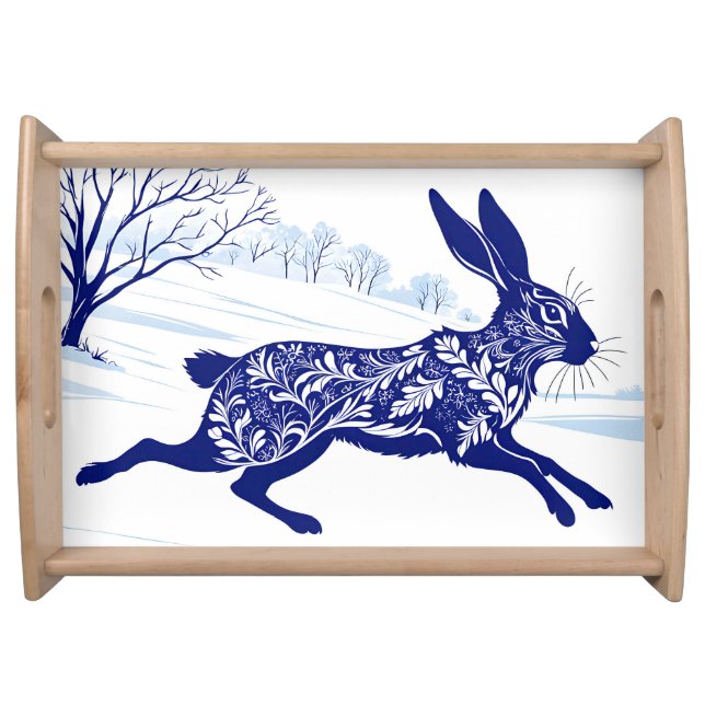 Mystical Hare : Whimsical Hare In The Snow Serving Tray (Front)