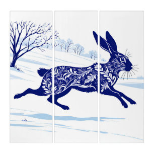 Mystical Hare : Whimsical Hare In The Snow Triptych
