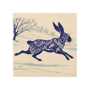 Mystical Hare : Whimsical Hare In The Snow Wood Wall Art