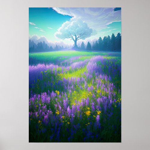 Mystical Hillside Enchanting White Tree Poster