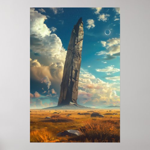 Mystical Huge Rock in Meadow Poster