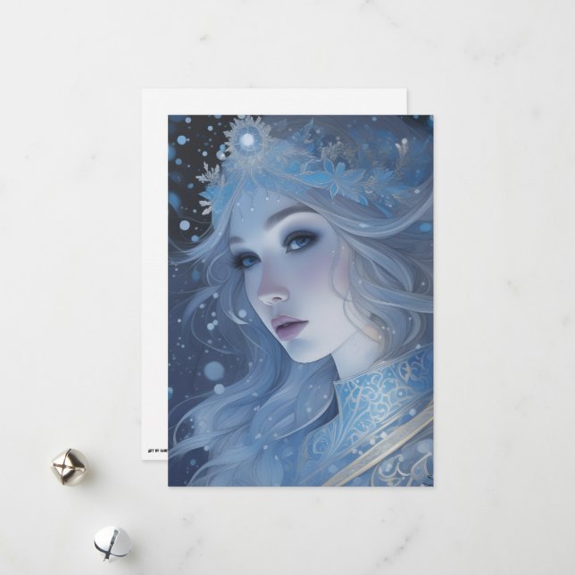 Mystical Ice Queen - Fantasy Winter Goddess Art Holiday Card (Front/Back In Situ)