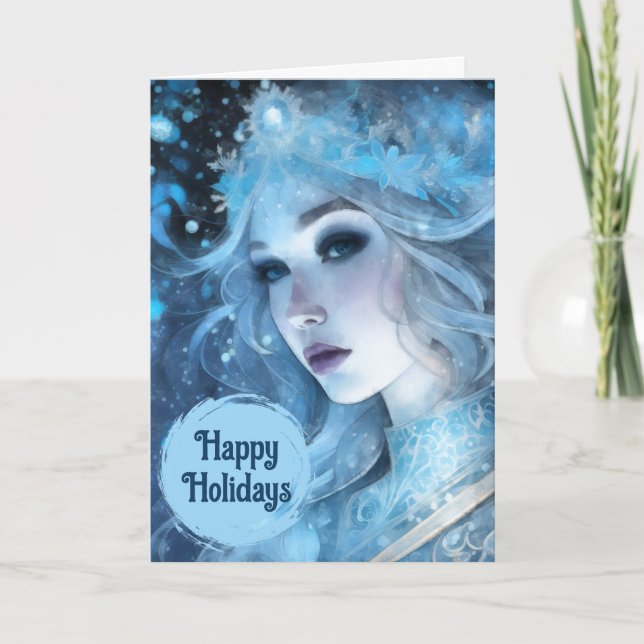Mystical Ice Queen - Fantasy Winter Goddess Art Holiday Card (Front)