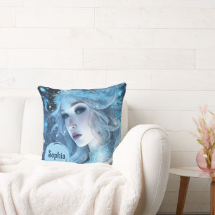 Mystical Ice Queen - Fantasy Winter Goddess Art Throw Pillow