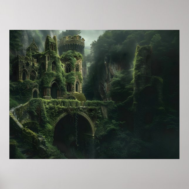 Mystical image of a castle covered in moss poster (Front)