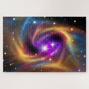 Mystical Indigo Cosmic Rainbow Hues in Gold Cosmos Jigsaw Puzzle