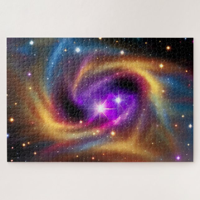 Mystical Indigo Cosmic Rainbow Hues in Gold Cosmos Jigsaw Puzzle (Horizontal)