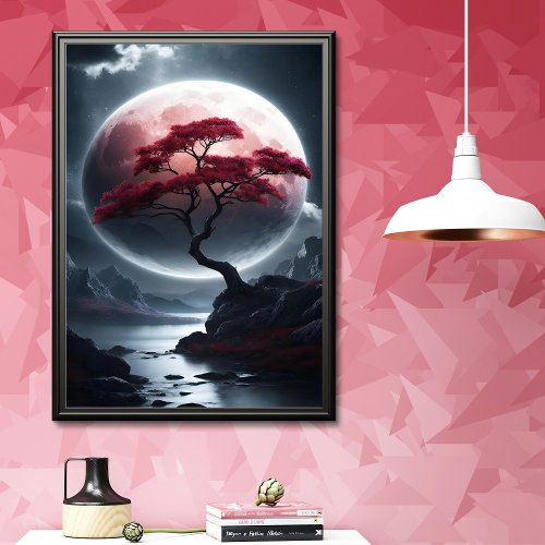 Mystical Japanese Style Pink Tree  Poster