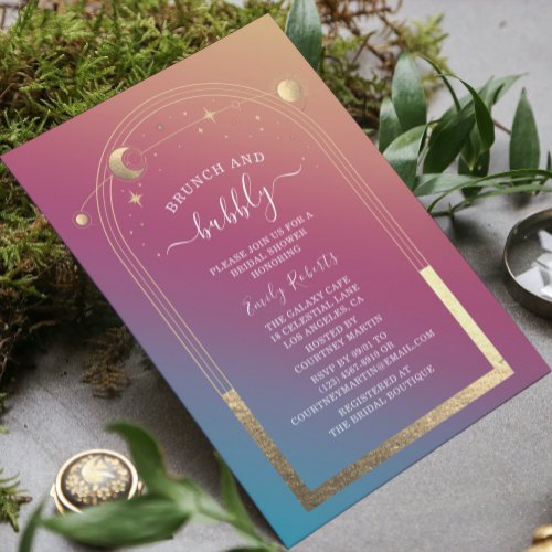 Mystical Jewel Gold Celestial Bridal Shower Invitation