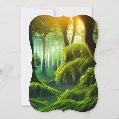 Mystical Landscape of Green Forest Note Card