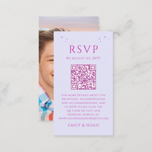 Mystical Lavender Pink Budget QR Code RSVP Photo Enclosure Card