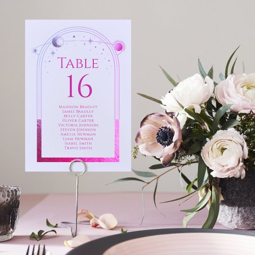 Mystical Lavender Pink Sun Moon Astronomy Wedding Table Number