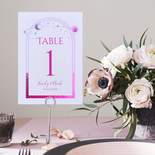 Mystical Lavender Pink Sun Moon Astronomy Wedding Table Number