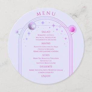 Mystical Lavender Pink Sun Moon Space Wedding Menu