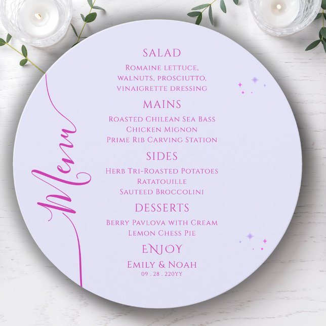 Mystical Lavender Pink Sun Moon Space Wedding Menu (Creator Uploaded)