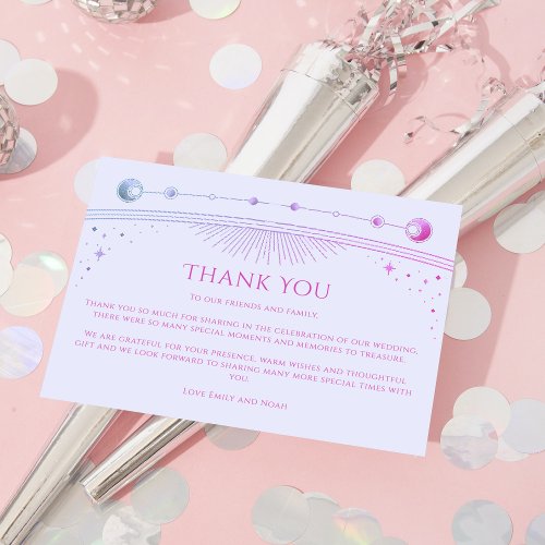 Mystical Lavender Pink Sun Moon Star Photo Wedding Thank You Card