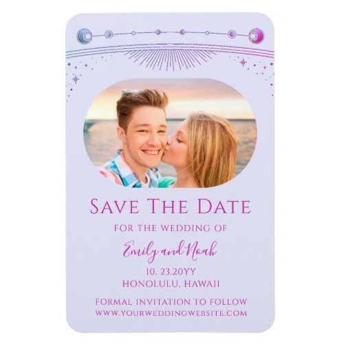 Mystical Lavender Pink Sun Moon Star Save The Date Magnet
