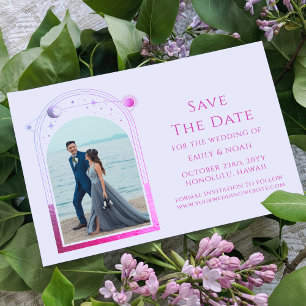 Mystical Lavender Pink Sun Moon Star Space Save The Date