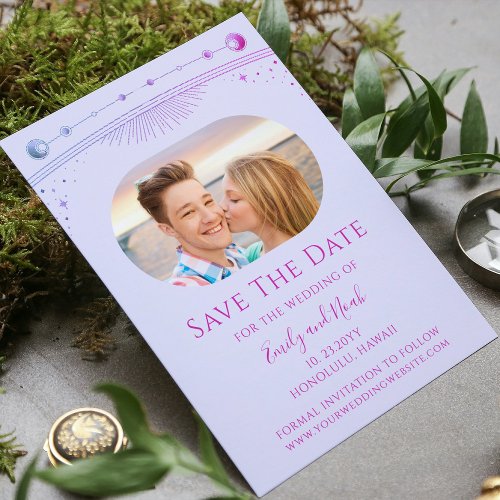 Mystical Lavender Pink Sun Moon Star Space Save The Date