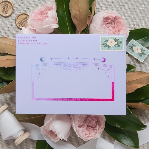 Mystical Lavender Pink Sun Moon Stars Wedding Envelope