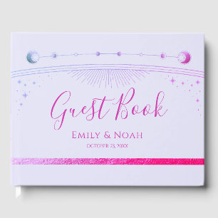 Mystical Lavender Pink Sun Moon Stars Wedding  Guest Book