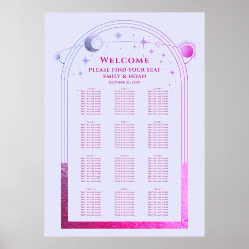 Mystical Lavender Pink Sun Moon Stars Wedding Poster