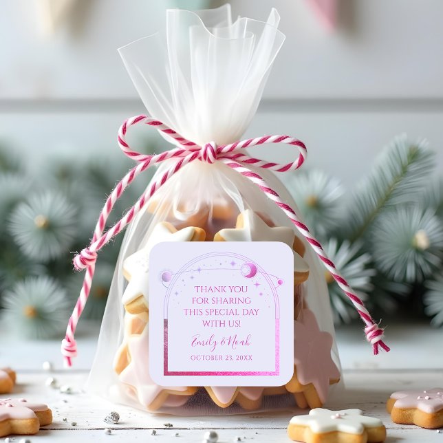 Mystical Lavender Pink Sun Moon Stars Wedding Square Sticker (Creator Uploaded)