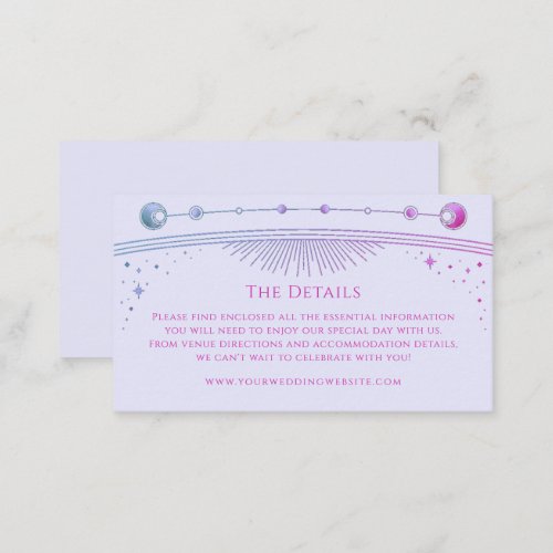 Mystical Lavender Pink Wedding Details Sun Moon Enclosure Card