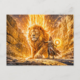 Mystical Leo Zodiac in Fiery Fantasy Scene Postcard