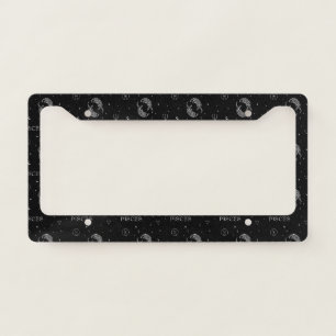 Mystical Libra Zodiac Pattern in Black and White License Plate Frame