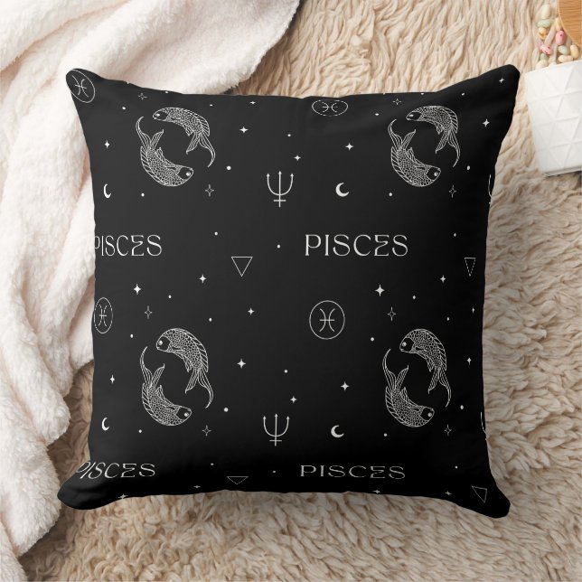 Mystical Libra Zodiac Pattern in Black and White Throw Pillow (Blanket)