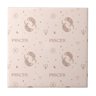 Mystical Libra Zodiac Pattern in Brown & Burgundy Ceramic Tile