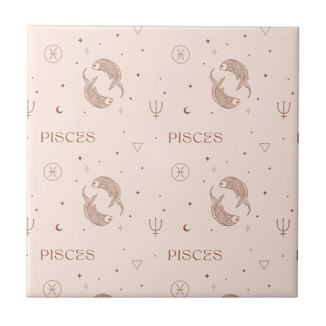 Mystical Libra Zodiac Pattern in Brown & Burgundy Ceramic Tile (Front)