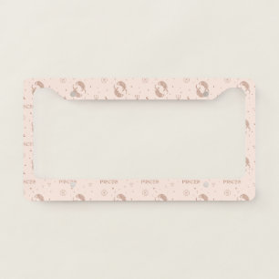 Mystical Libra Zodiac Pattern in Brown & Burgundy License Plate Frame