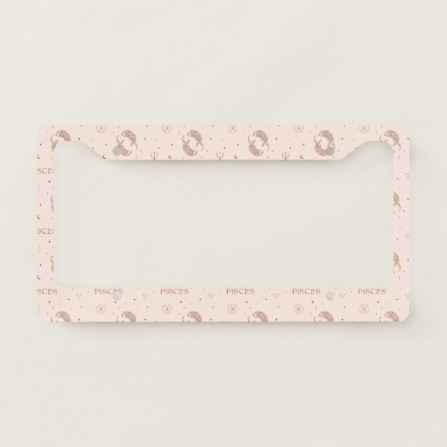 Mystical Libra Zodiac Pattern in Brown & Burgundy License Plate Frame (Front)