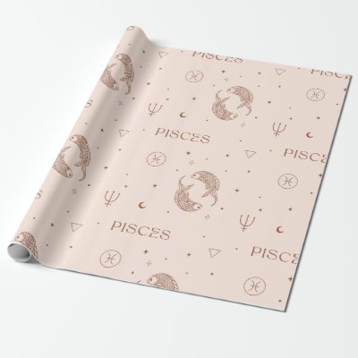 Mystical Libra Zodiac Pattern in Brown &amp; Burgundy Wrapping Paper