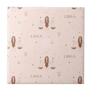 Mystical Libra Zodiac Pattern in Pink and Brown Ceramic Tile